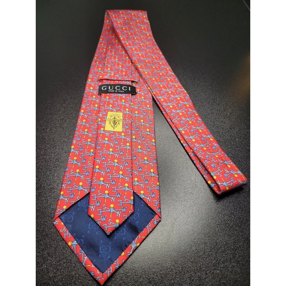 Gucci Men's Necktie Red Weather Vane Silk 3.75